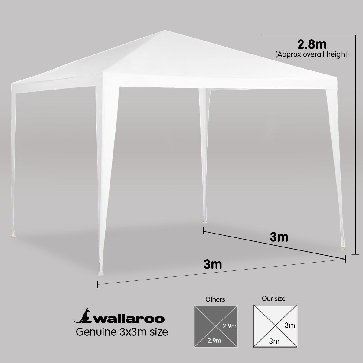 3x3m Wallaroo Outdoor Party Wedding Event Gazebo Tent - White Price