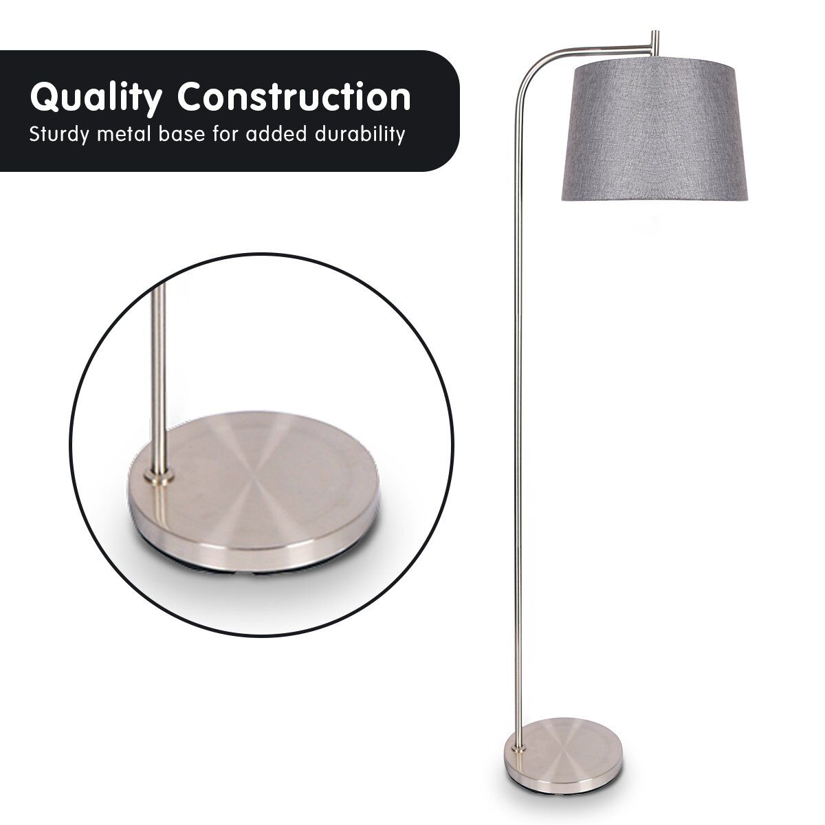 Sarantino Metal Task Floor Lamp Nickel Finish with Grey Fabric Shade Price