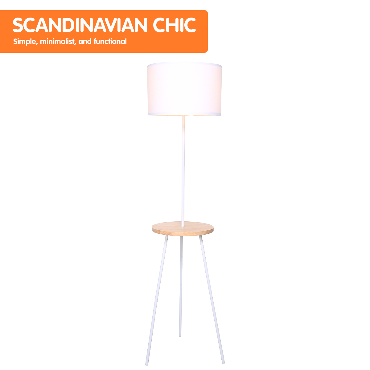 Sarantino Metal Tripod Floor Lamp Shade with Wooden Table Shelf Price