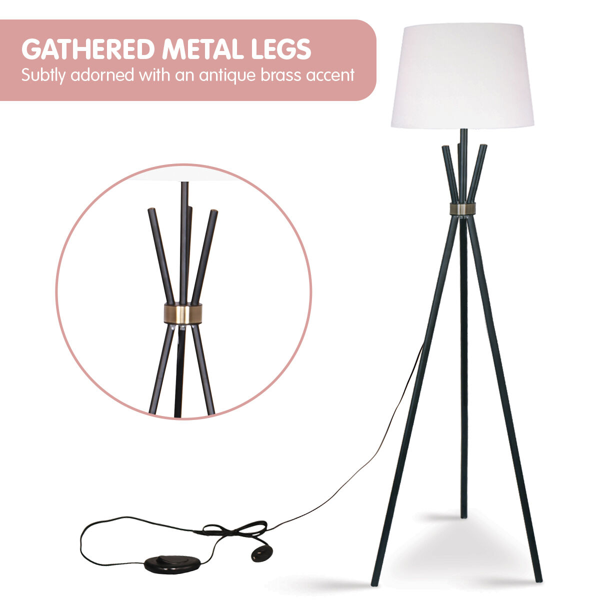 Sarantino Tripod Floor Lamp in Metal and Antique Brass Price