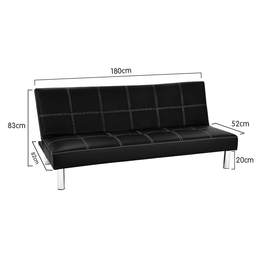 Sarantino 3 Seater Faux Leather Sofa Bed Couch - Black Price