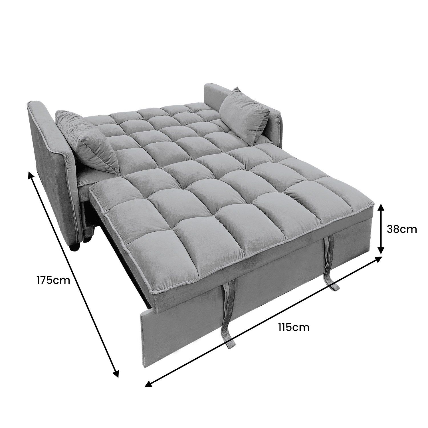 Sarantino Quincy 2-Seater Velvet Sofa Bed in Dark Grey with Wooden Frame & Tufted Design Price