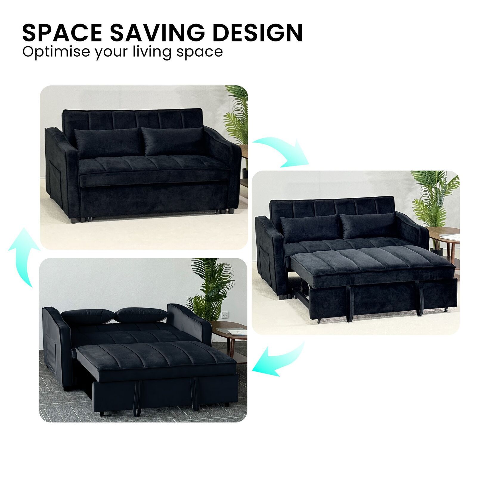 Sarantino Fenton Velvet 2-Seater Sofa Bed - Black Price