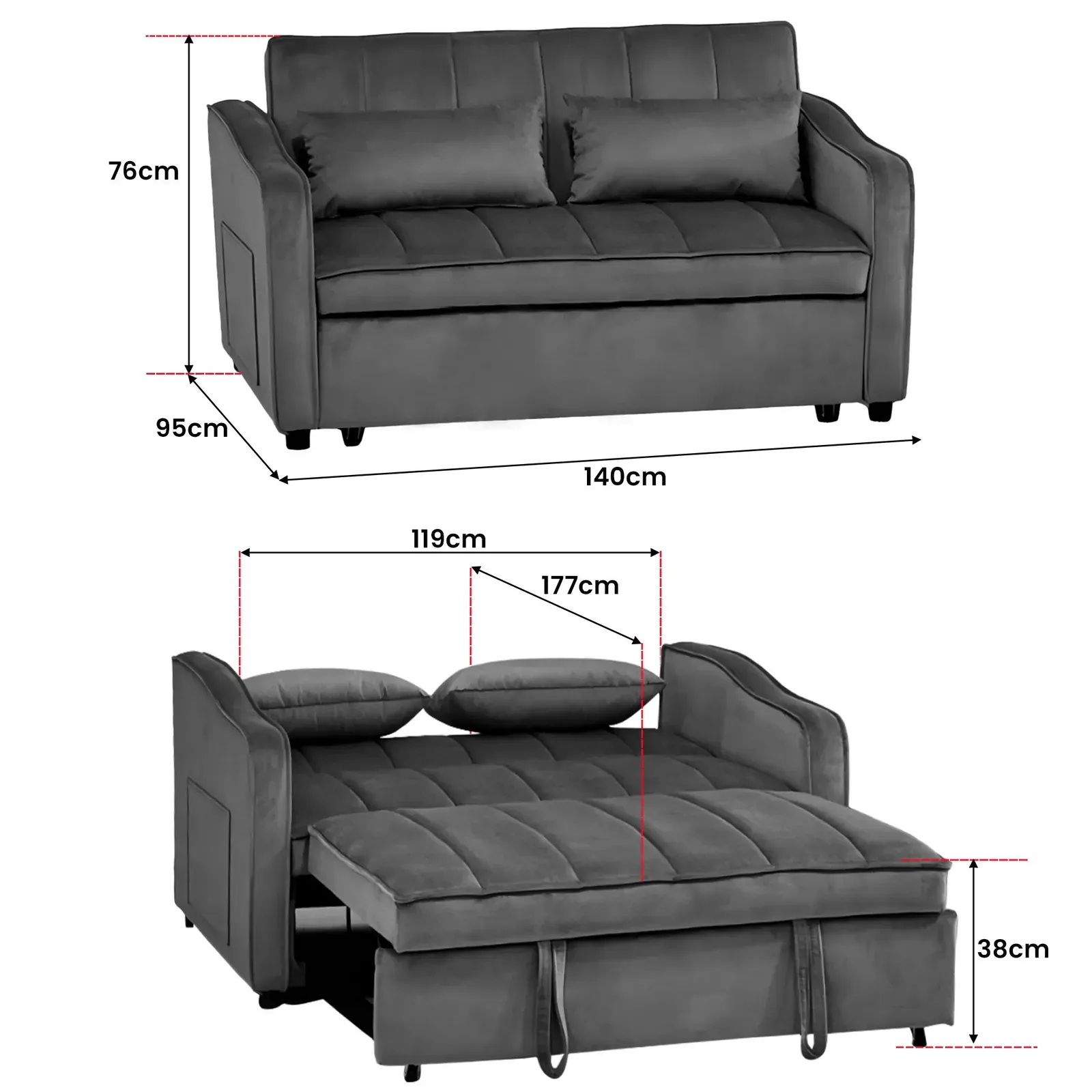 Sarantino Fenton Velvet 2-Seater Sofa Bed - Dark Grey Price