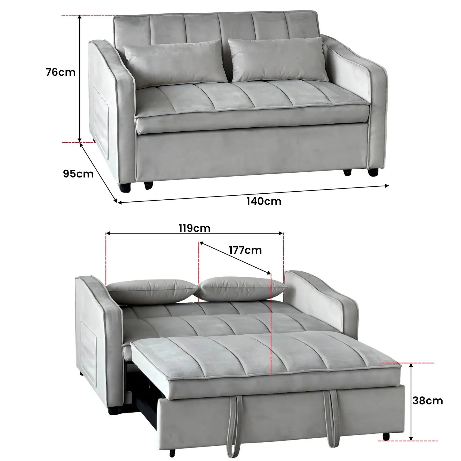 Sarantino Fenton Velvet 2-Seater Sofa Bed - Light Grey Price