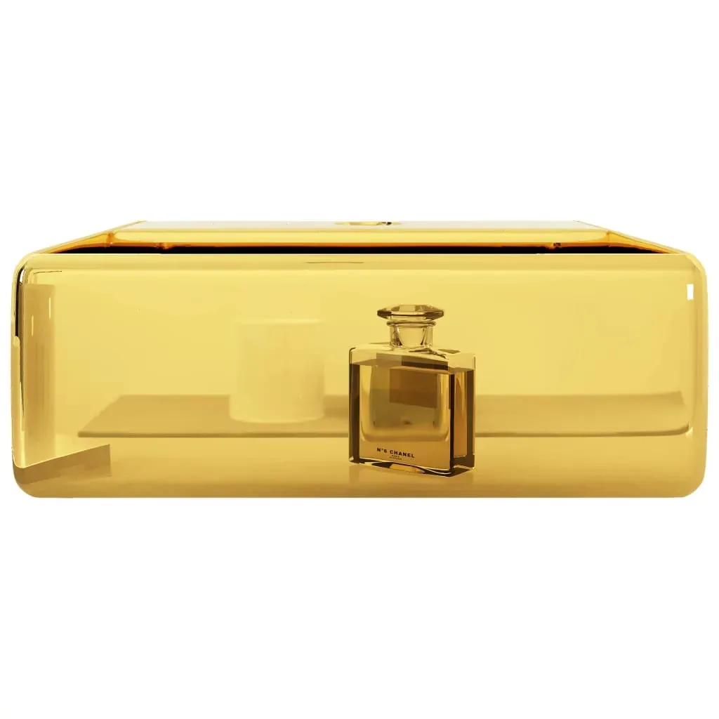 Wash Basin with Faucet Hole 38x30x11.5 cm Ceramic Gold Price
