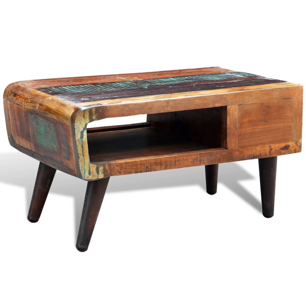 Coffee Table with Curved Edge 1 Drawer Reclaimed Wood Price