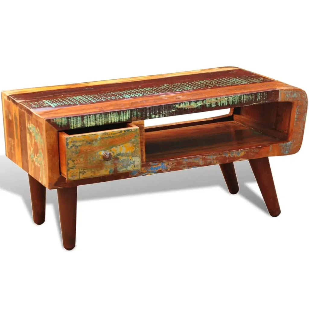 Coffee Table with Curved Edge 1 Drawer Reclaimed Wood Price