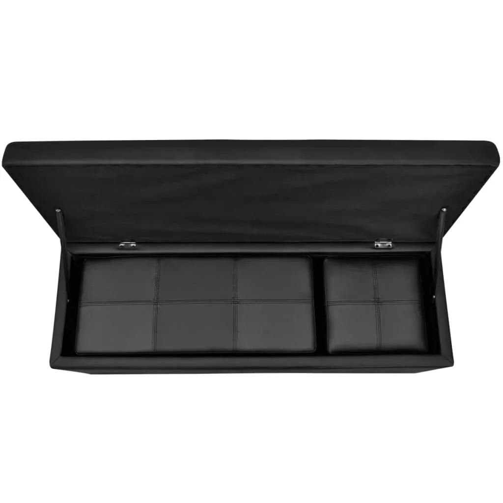 Black Artificial Leather Storage Bench Set Footrest 3 pcs Price
