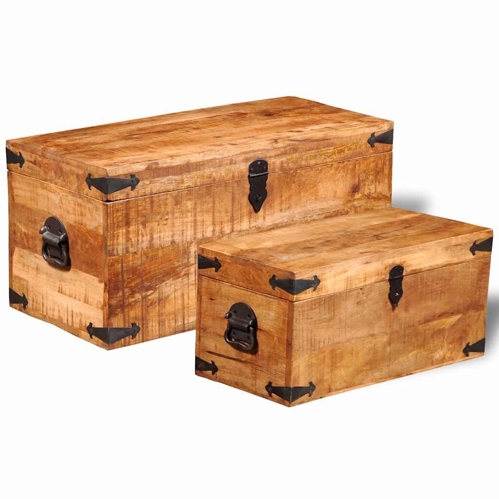 Storage Chest Set 2 Pieces Rough Mango Wood Price