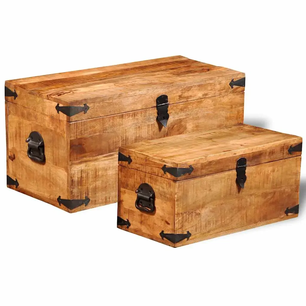 Storage Chest Set 2 Pieces Rough Mango Wood Price