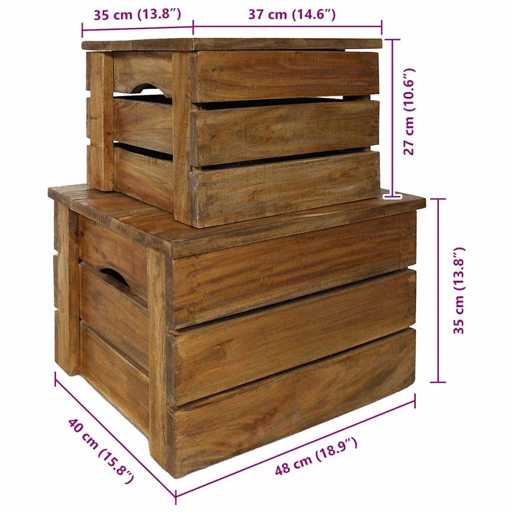 Storage Crate Set 2 Pieces Solid Mahogany Wood Price