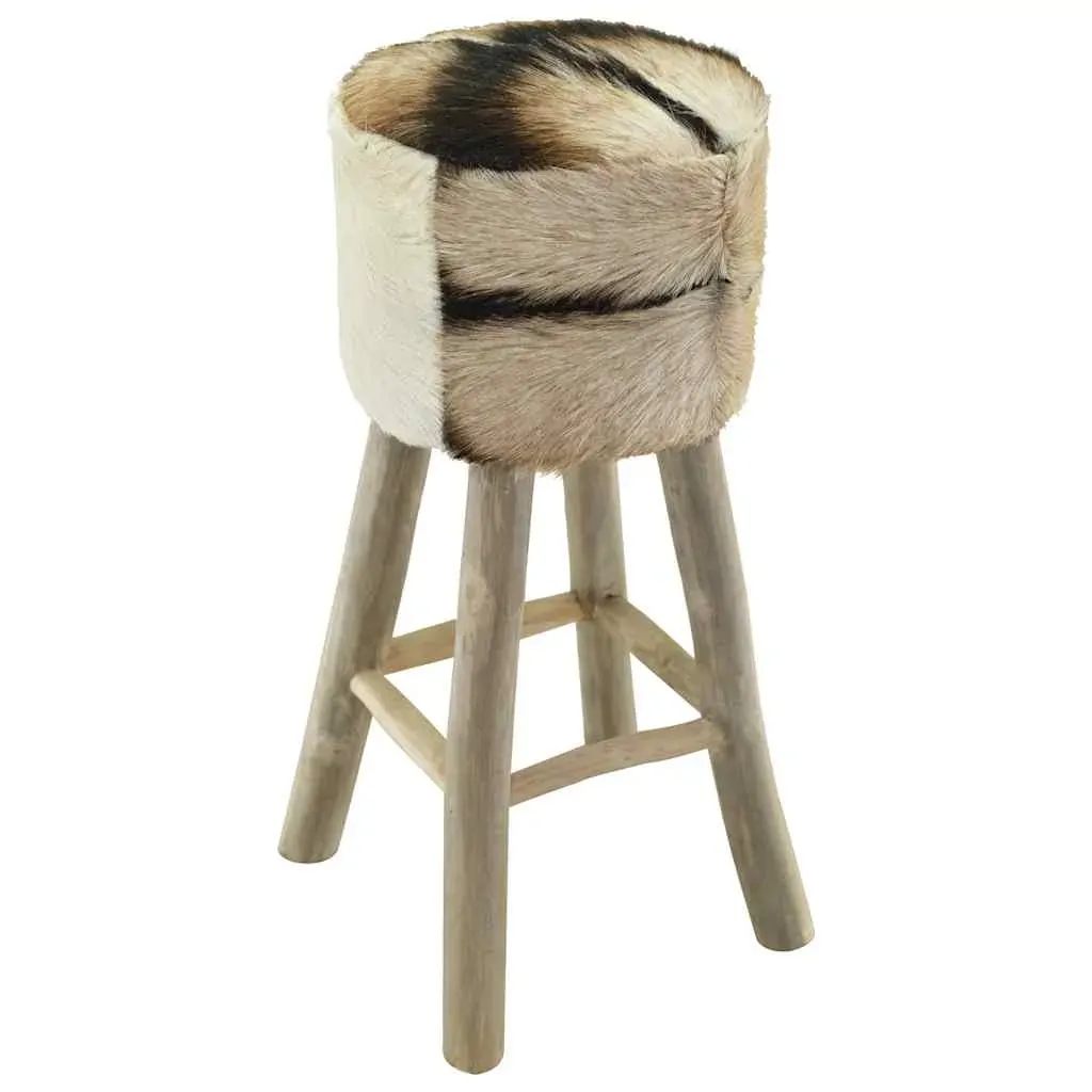 Bar Stool Goatskin Leather and Solid Teak Wood Price