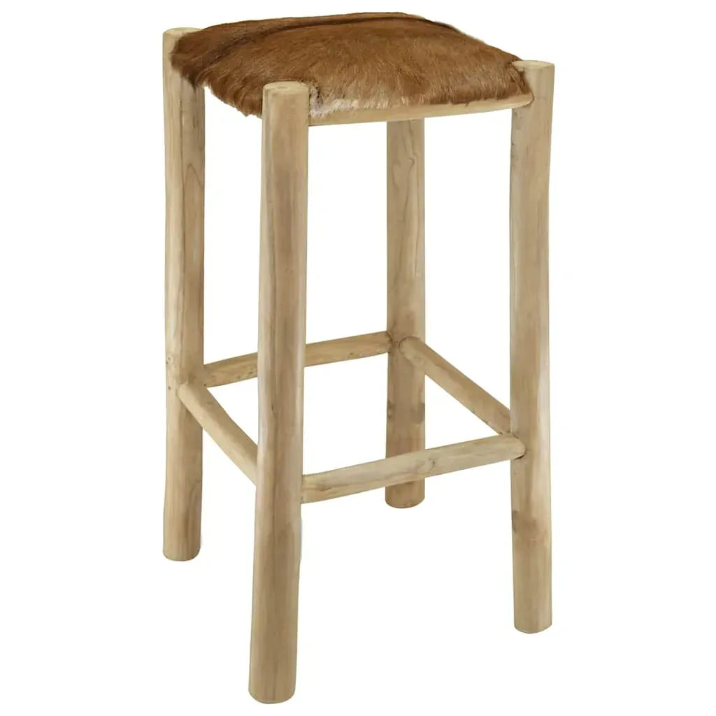 Bar Stool Goatskin Leather and Solid Teak Wood Price