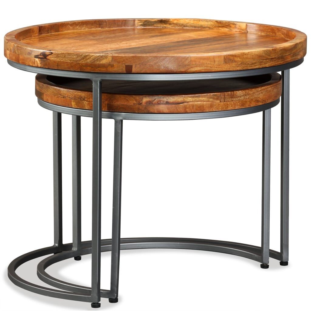 Side Table Set 2 Pieces Solid Mango Wood Price