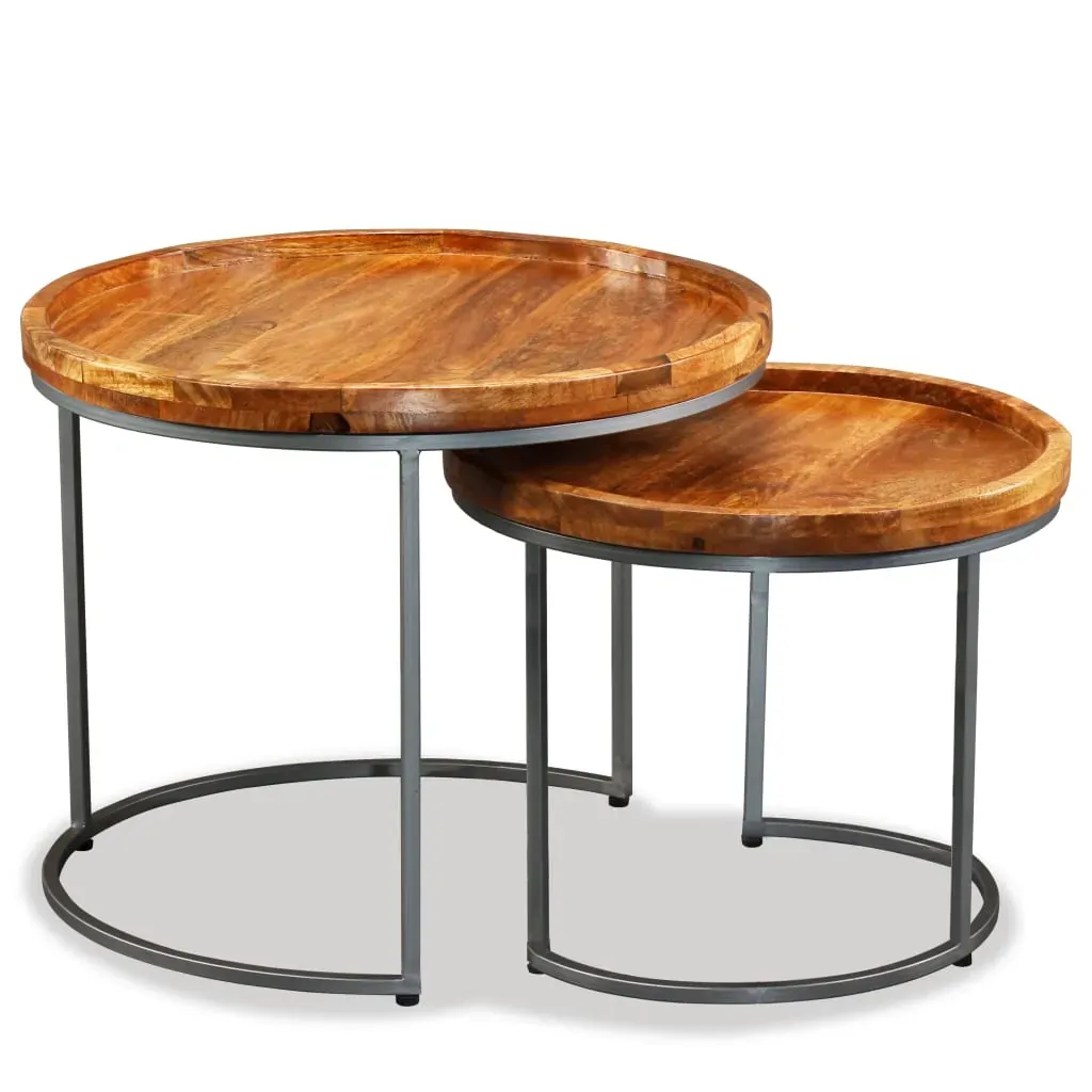 Side Table Set 2 Pieces Solid Mango Wood Price