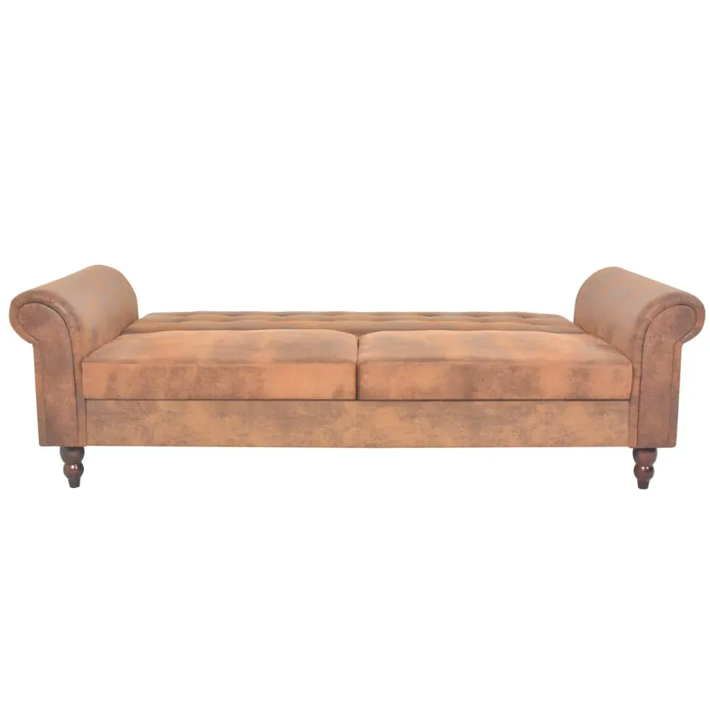 Convertible 2-Seater Sofa with Armrests Artificial Suede Brown Price
