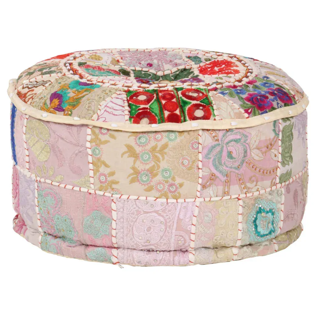 Patchwork Pouffe Round Cotton Handmade 40x20 cm Beige Price