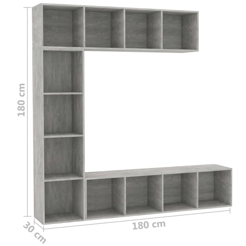 3 Piece Book/TV Cabinet Set Concrete Grey 180x30x180 cm Price