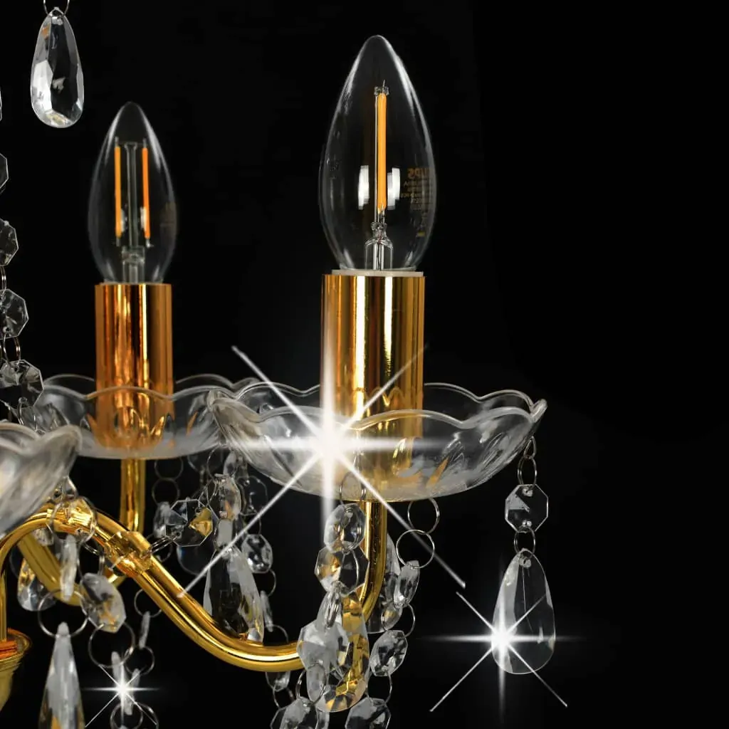 Chandelier with Crystal Beads Golden Round 5 x E14 Price