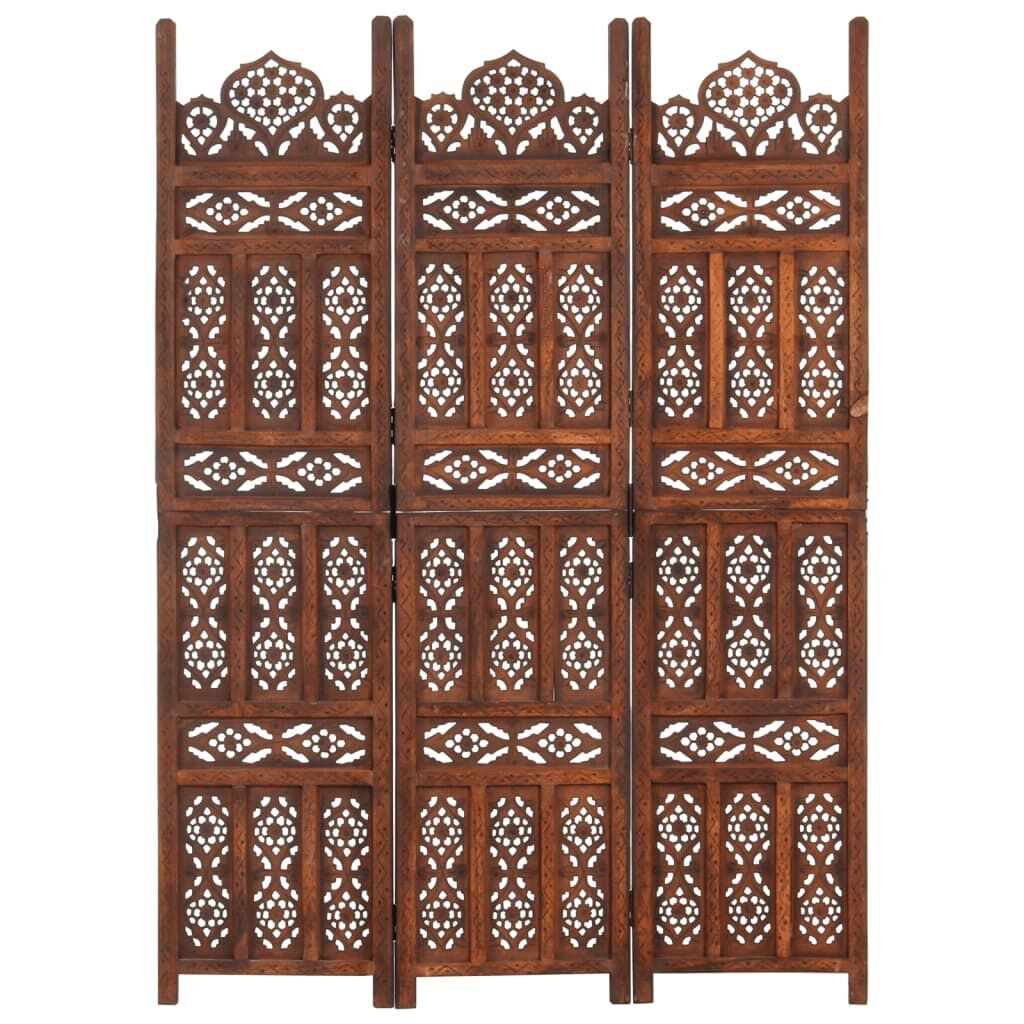 Hand Carved 3-Panel Room Divider Brown 120x165 cm Solid Mango Wood Price