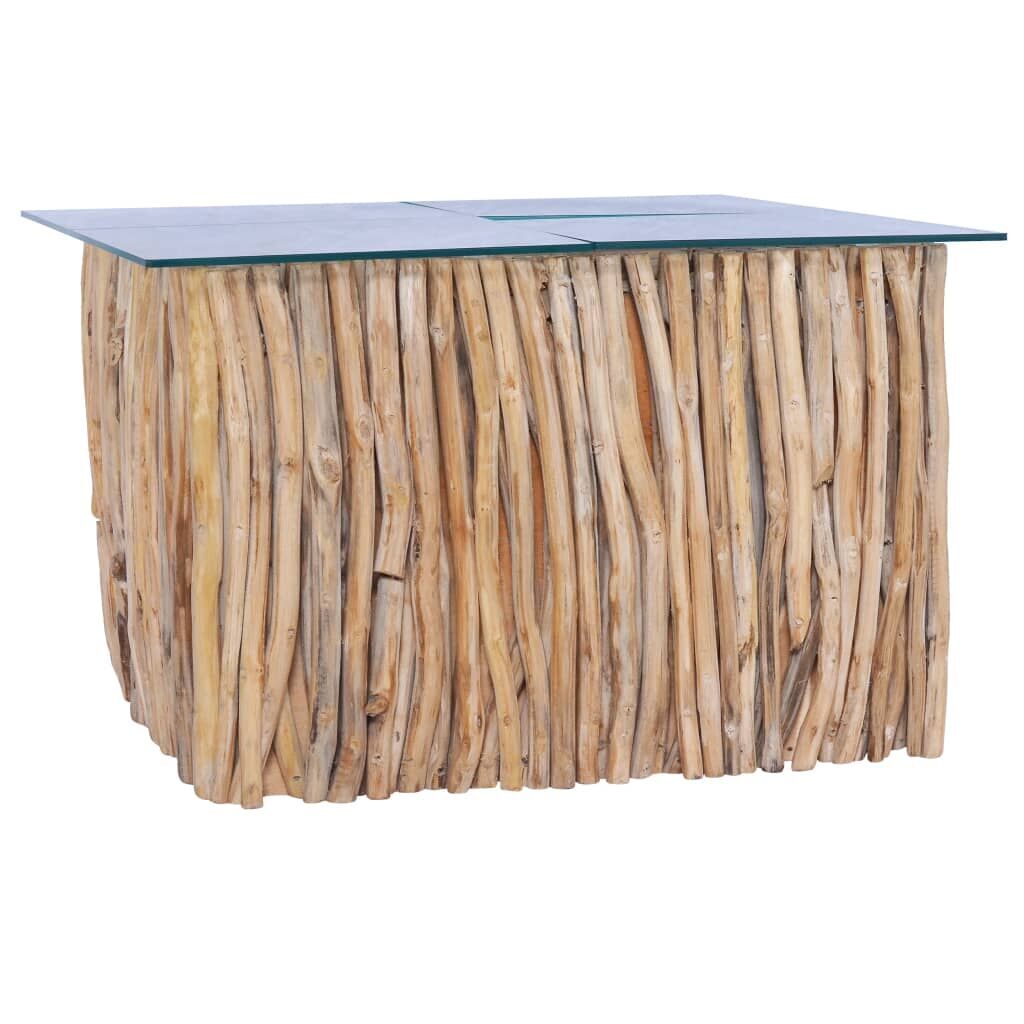 Coffee Table with Glass Top 66x66x40 cm Solid Teak Wood Price