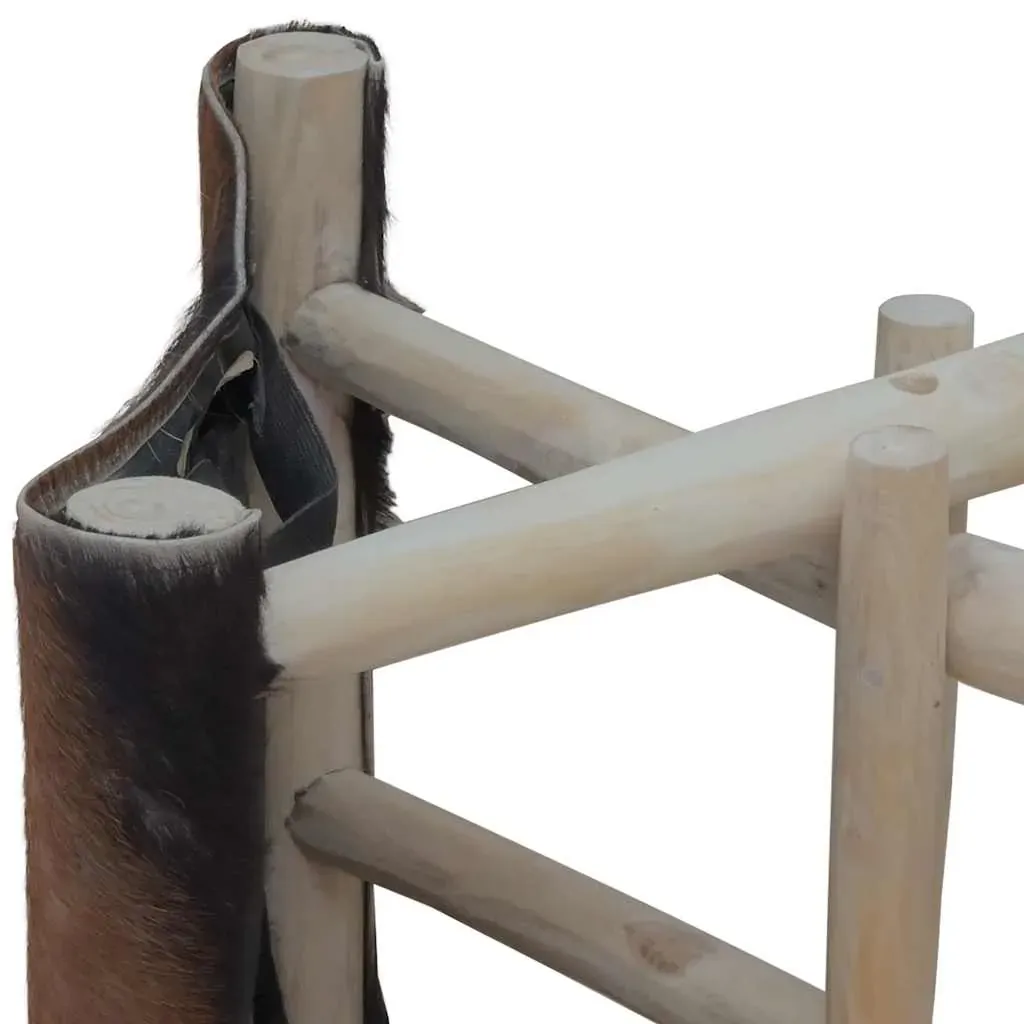 Folding Stool Goatskin Leather and Solid Teak Wood Price