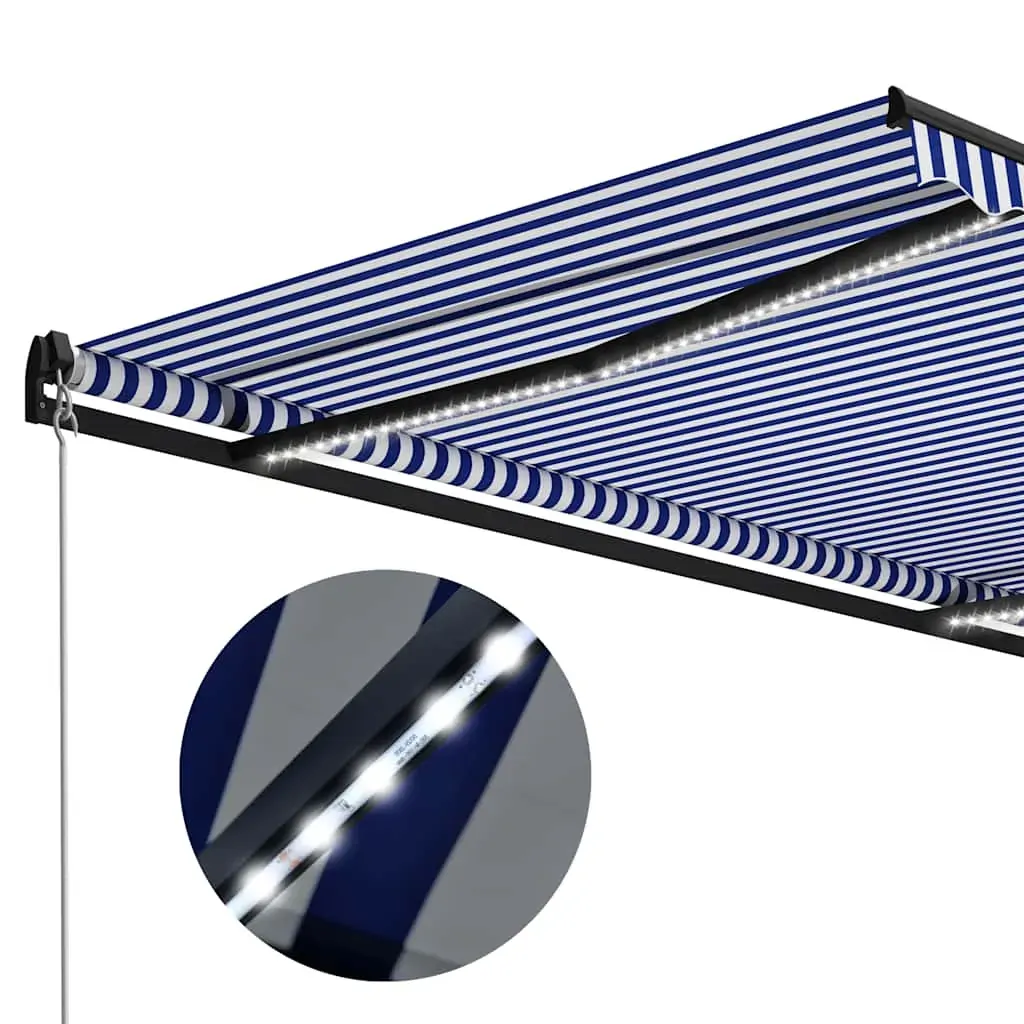Manual Retractable Awning with LED 350x250 cm Blue and White Price