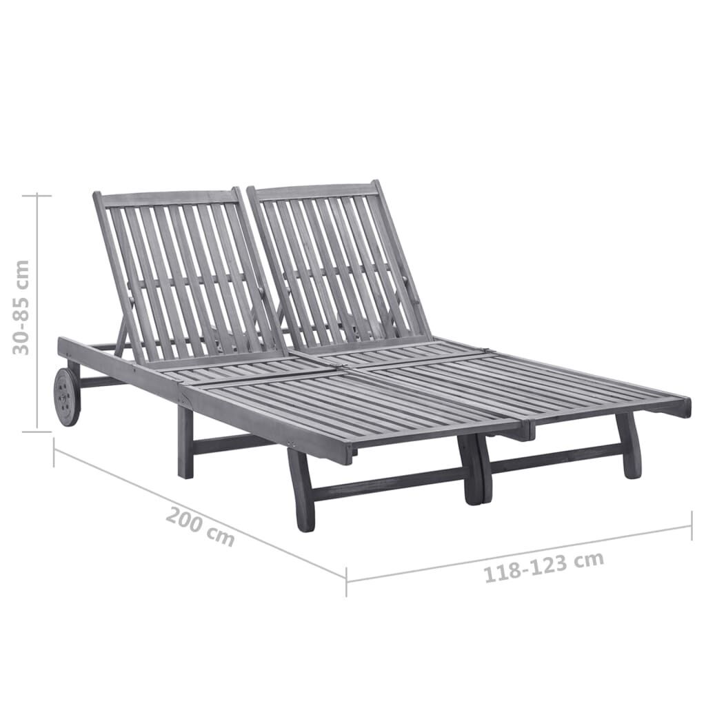 2-Person Garden Sun Lounger with Cushion Grey Solid Acacia Wood Price