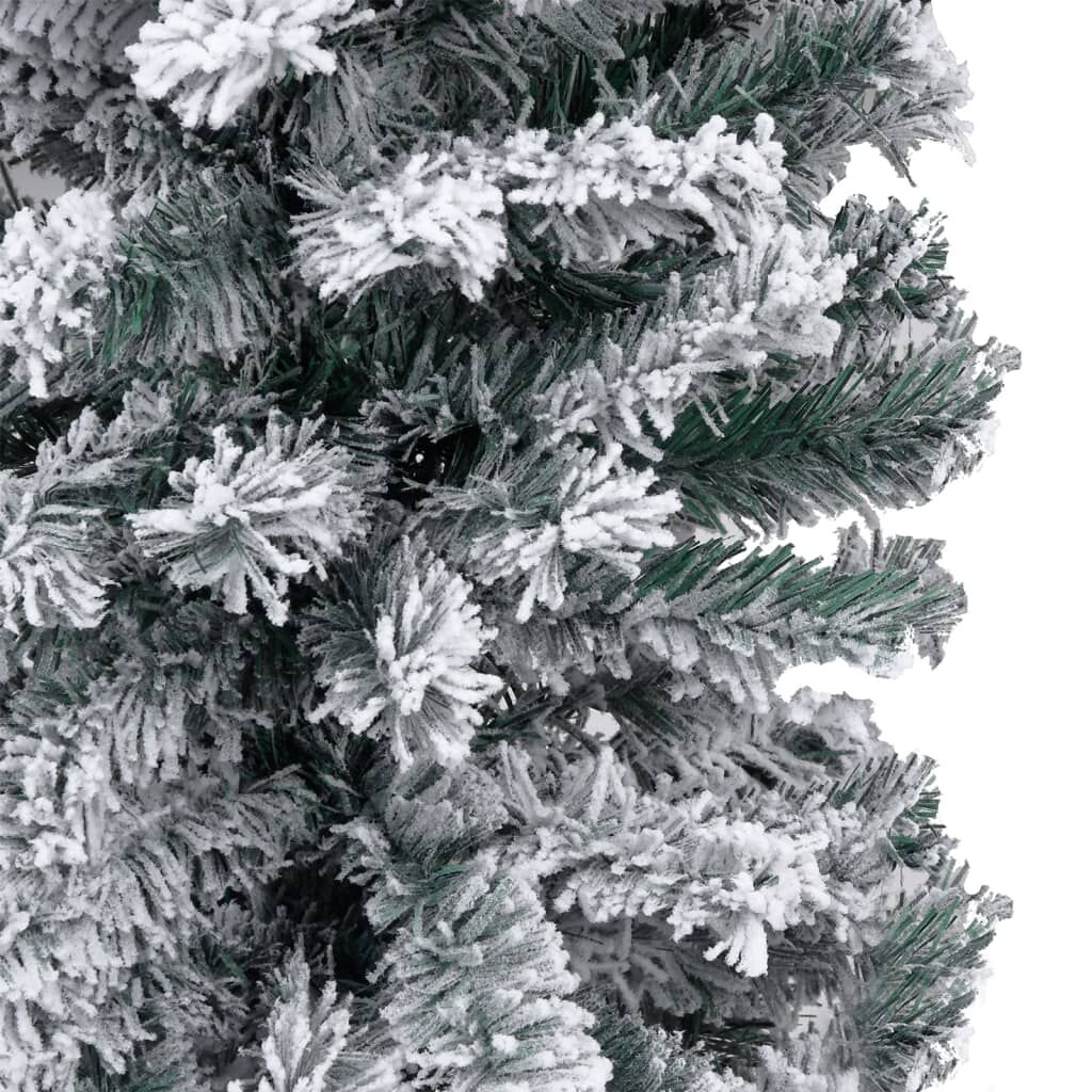 Slim Pre-lit Christmas Tree with Flocked Snow Green 210 cm PVC Price