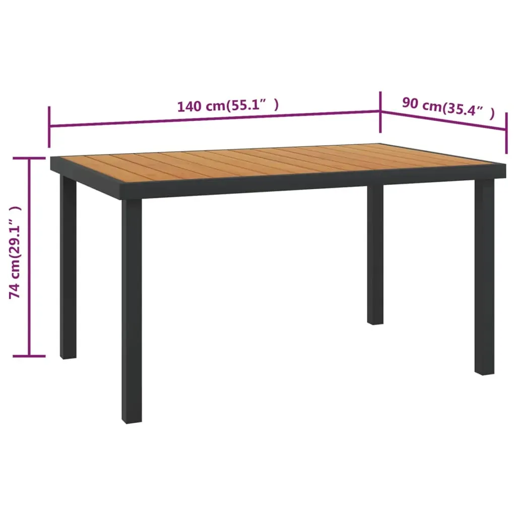 Garden Table Brown 140x90x74 cm Aluminium and WPC Price