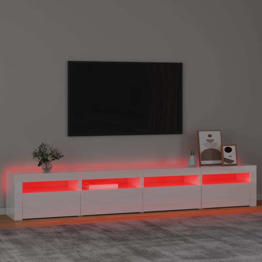TV Cabinet with LED Lights High Gloss White 240x35x40 cm Price