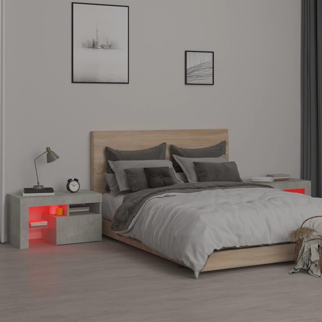 Bedside Cabinets 2 pcs with LED Lights Concrete Grey 70x36.5x40 cm Price