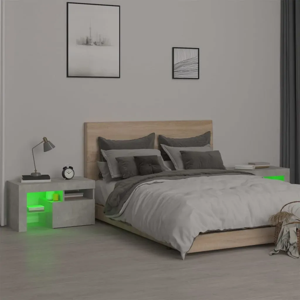 Bedside Cabinets 2 pcs with LED Lights Concrete Grey 70x36.5x40 cm Price