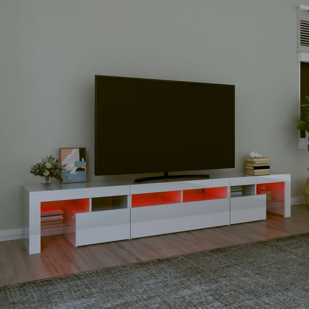 TV Cabinet with LED Lights High Gloss White 230x36.5x40 cm Price
