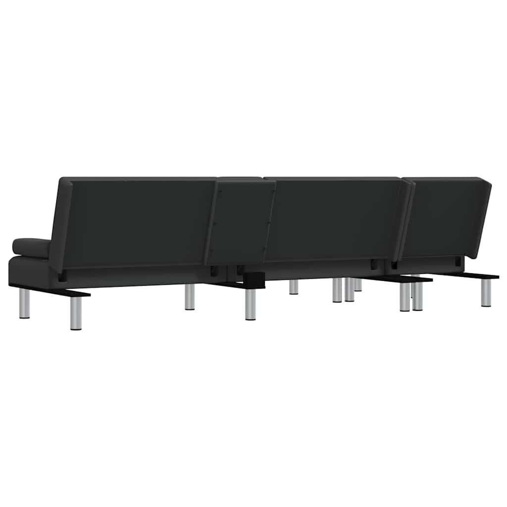 L-shaped Sofa Bed Black 255x140x70 cm Faux Leather Price