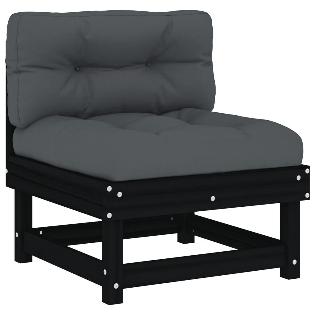 7 Piece Garden Lounge Set with Cushions Black Solid Wood Price