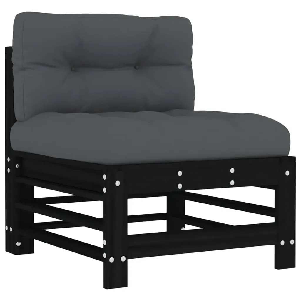 8 Piece Garden Lounge Set with Cushions Black Solid Wood Price