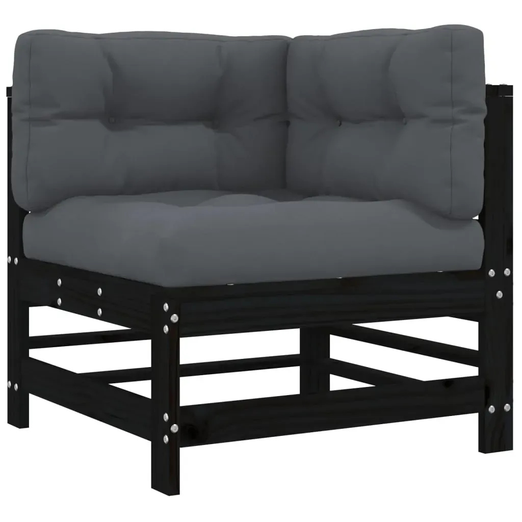 6 Piece Garden Lounge Set with Cushions Black Solid Wood Price