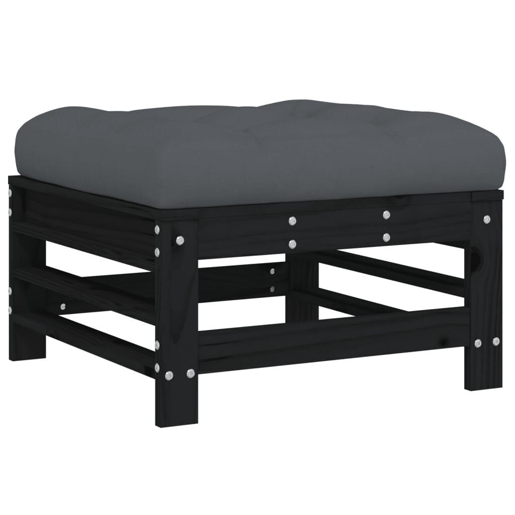3 Piece Garden Lounge Set with Cushions Black Solid Wood Price
