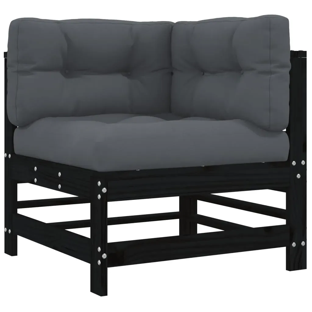 5 Piece Garden Lounge Set with Cushions Black Solid Wood Price