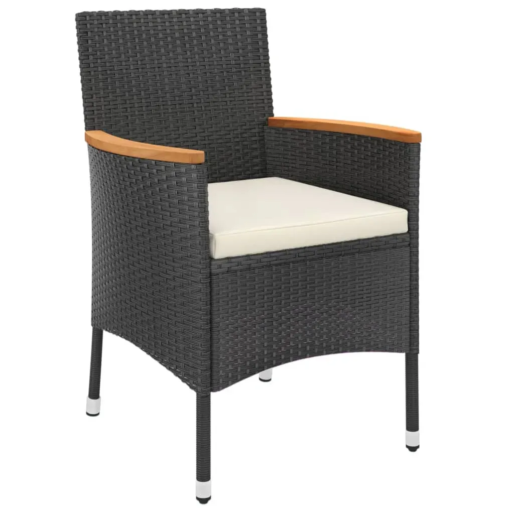 3 Piece Garden Dining Set with Cushions Black Poly Rattan Price