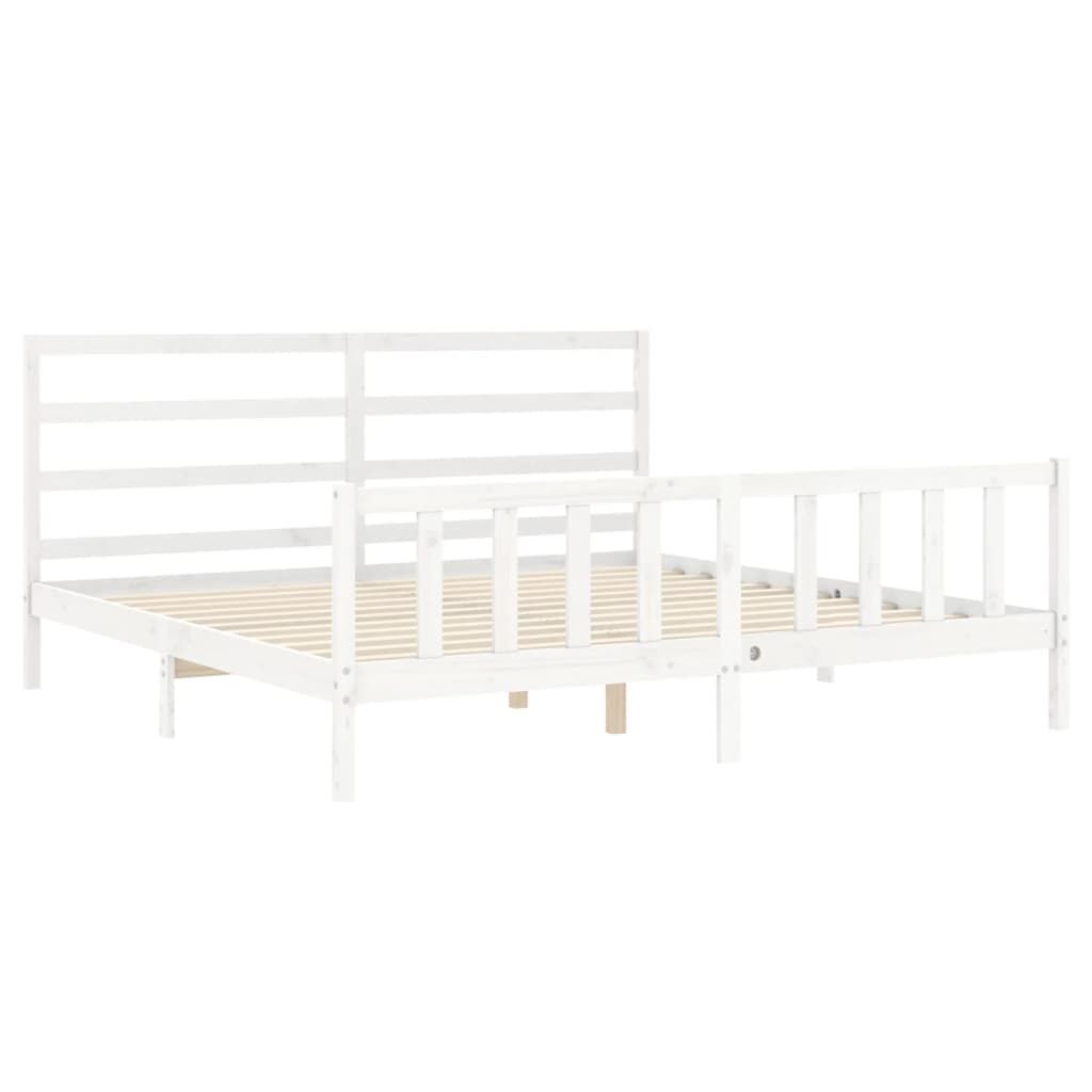 Bed Frame without Mattress White 183x203 cm King Solid Wood Pine Price