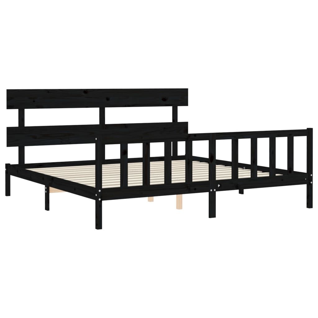Bed Frame without Mattress Black 183x203 cm King Solid Wood Pine Price