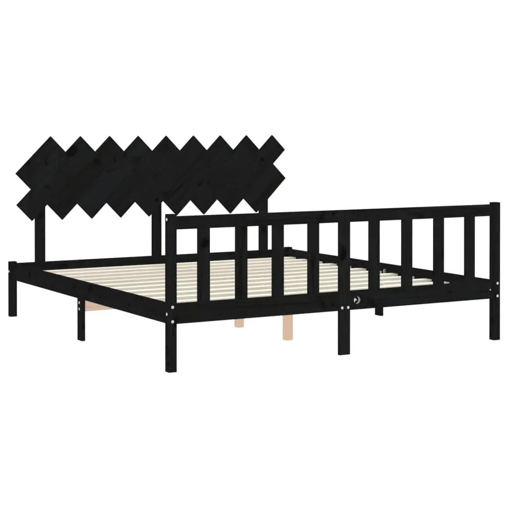Bed Frame without Mattress Black 183x203 cm King Solid Wood Pine Price