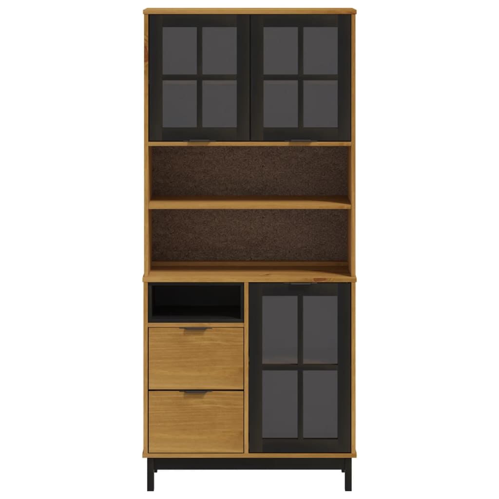 Highboard with Glass Doors FLAM 80x40x180 cm Solid Wood Pine Price