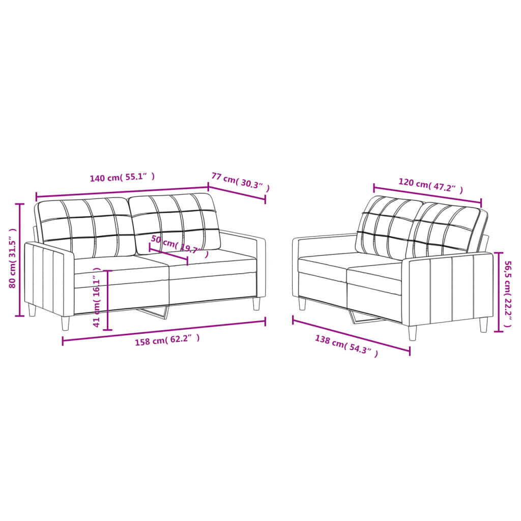 2 Piece Sofa Set with Cushions Black Fabric Price