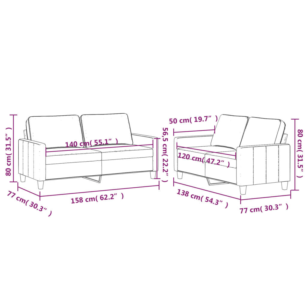 2 Piece Sofa Set with Cushions Light Grey Velvet Price
