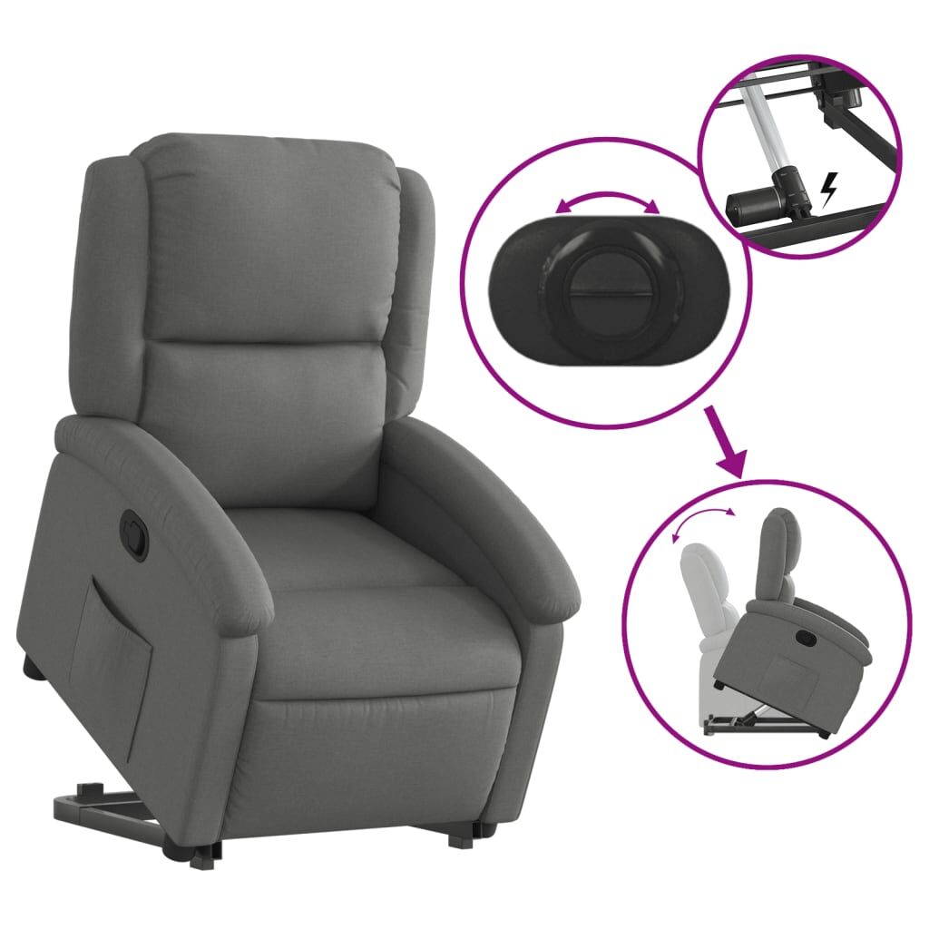 Stand up Recliner Chair Dark Grey Fabric Price