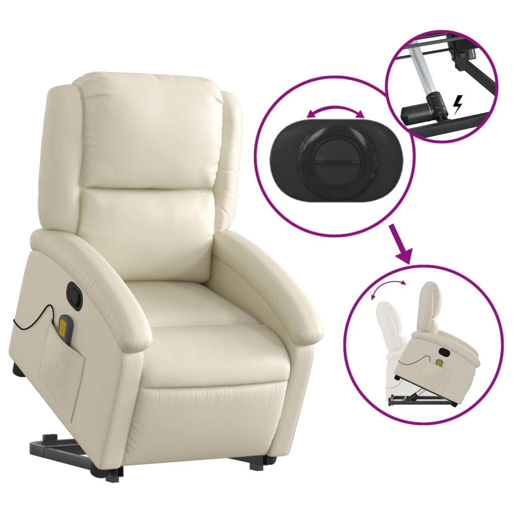 Stand up Massage Recliner Chair Cream Faux Leather Price